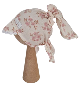 PIĘKNA MUŚLINOWA CHUSTKA Z KORONKOWYM DASZKIEM WIĄZANA Retro Daisy