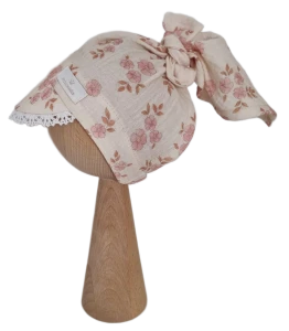 PIĘKNA MUŚLINOWA CHUSTKA Z KORONKOWYM DASZKIEM NA GUMCE Retro Daisy