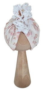 TURBAN MUŚLINOWY FALBANKA Z KORONKĄ Retro Daisy