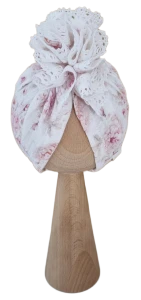 TURBAN MUŚLINOWY FALBANKA Z KORONKĄ Romantic Flowers