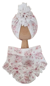 LETNI KOMPLET AŻURKOWY POJEDYNCZY TURBAN FALBANKA Z KORONKĄ I POJEDYNCZA CHUSTA Z FALBANKĄ Romantic Flowers