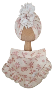 LETNI KOMPLET AŻURKOWY POJEDYNCZY TURBAN FALBANKA Z KORONKĄ I POJEDYNCZA CHUSTA Z FALBANKĄ Retro Daisy