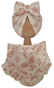 LETNI KOMPLET AŻURKOWY POJEDYNCZY TURBAN KOKARDA I POJEDYNCZA CHUSTA Z FALBANKĄ Retro Daisy