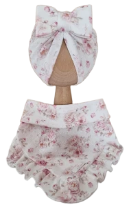 LETNI KOMPLET AŻURKOWY POJEDYNCZY TURBAN KOKARDA I POJEDYNCZA CHUSTA Z FALBANKĄ Romantic Flowers