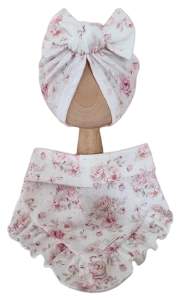 LETNI KOMPLET AŻURKOWY POJEDYNCZY TURBAN SUPEŁEK I POJEDYNCZA CHUSTA Z FALBANKĄ Romantic Flowers