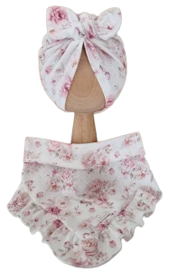 LETNI KOMPLET AŻURKOWY POJEDYNCZY TURBAN MOTYLEK I POJEDYNCZA CHUSTA Z FALBANKĄ Romantic Flowers