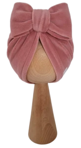 WELUROWY TURBAN KOKARDA Pastelowy Róż