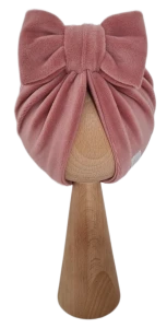 WELUROWY PODWÓJNY TURBAN KOKARDA Pastelowy Róż