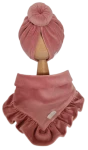 WELUROWY KOMPLET TURBAN POJEDYNCZY DONUT I CHUSTA Z FALBANKĄ Pastelowy Róż 