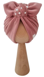 WELUROWY PODWÓJNY TURBAN Z KORALIKAMI Pastelowy Róż