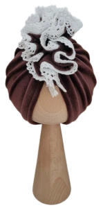 WELUROWY TURBAN FALBANKA Z KORONKĄ Czekolada