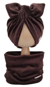 WELUROWY KOMPLET TURBAN MOTYLEK I KOMIN Czekolada