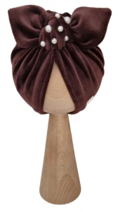 WELUROWY TURBAN Z KORALIKAMI Czekolada