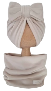 WELUROWY KOMPLET TURBAN KOKARDA I KOMIN Jasny Beż