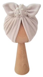 WELUROWY TURBAN Z KORALIKAMI Jasny Beż