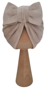 WELUROWY PODWÓJNY TURBAN KOKARDA Ciemny Beż