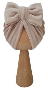 WELUROWY TURBAN KOKARDA Ciemny Beż