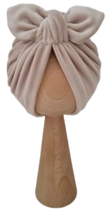 WELUROWY PODWÓJNY TURBAN MOTYLEK Ciemny Beż