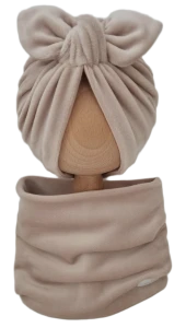 WELUROWY KOMPLET PODWÓJNY TURBAN MOTYLEK I KOMIN Ciemny Beż