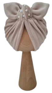 WELUROWY TURBAN Z KORALIKAMI Ciemny Beż
