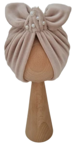 WELUROWY PODWÓJNY TURBAN Z KORALIKAMI Ciemny Beż