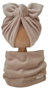 WELUROWY KOMPLET TURBAN MOTYLEK I KOMIN Ciemny Beż