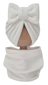 WELUROWY KOMPLET PODWÓJNY TURBAN KOKARDA I KOMIN Ecru