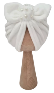 WELUROWY TURBAN Z KORALIKAMI Ecru