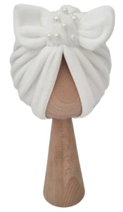 WELUROWY PODWÓJNY TURBAN Z KORALIKAMI Ecru