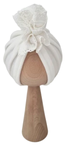 WELUROWY TURBAN FALBANKA Z KORONKĄ Ecru