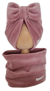 WELUROWY KOMPLET PODWÓJNY TURBAN KOKARDA I KOMIN Brudny Róż