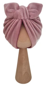 WELUROWY PODWÓJNY TURBAN MOTYLEK Brudny Róż