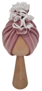 WELUROWY PODWÓJNY TURBAN FALBANKA Z KORONKĄ Brudny Róż