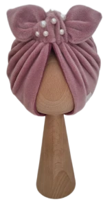WELUROWY PODWÓJNY TURBAN Z KORALIKAMI Brudny Róż