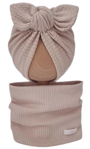 JESIENNY KOMPLET TURBAN MOTYLEK I KOMIN DZIANINA SOFT Beż