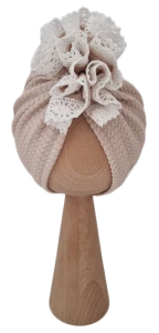 TURBAN FALBANKA Z KORONKĄ DZIANINA SOFT Beż