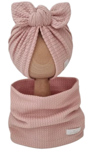 JESIENNY KOMPLET TURBAN MOTYLEK I KOMIN DZIANINA SOFT Róż