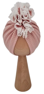 TURBAN FALBANKA Z KORONKĄ DZIANINA SOFT Róż