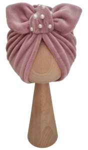 WELUROWY TURBAN Z KORALIKAMI Brudny Róż