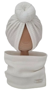 JESIENNY KOMPLET TURBAN DONUT I KOMIN DZIANINA SOFT Ecru