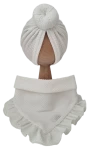 JESIENNY KOMPLET TURBAN POJEDYNCZY DONUT I CHUSTA Z FALBANKĄ DZIANINA SOFT Ecru