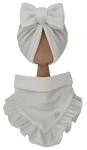 JESIENNY KOMPLET TURBAN POJEDYNCZY KOKARDA I CHUSTA Z FALBANKĄ DZIANINA SOFT Ecru