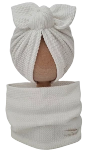 JESIENNY KOMPLET TURBAN MOTYLEK I KOMIN DZIANINA SOFT Ecru