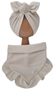 KOMPLET TURBAN POJEDYNCZY MOTYLEK  I CHUSTA Z FALBANKĄ Śmietankowy