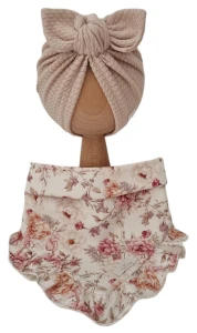 JESIENNY KOMPLET TURBAN POJEDYNCZY MOTYLEK Dzianina Soft Beż I CHUSTA Z FALBANKĄ Jesienne Kwiaty