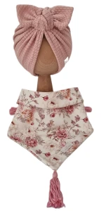 JESIENNY KOMPLET TURBAN POJEDYNCZY MOTYLEK Dzianina Soft Róż I CHUSTA Z CHWOSTAMI Jesienne Kwiaty