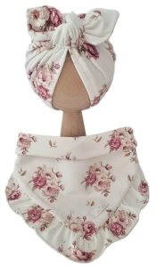 KOMPLET TURBAN POJEDYNCZY MOTYLEK  I CHUSTA Z FALBANKĄ Romantic Roses