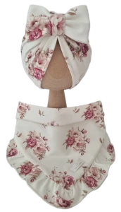 KOMPLET TURBAN POJEDYNCZY KOKARDA I CHUSTA Z FALBANKĄ Romantic Roses