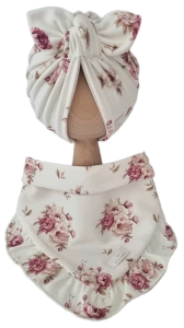KOMPLET TURBAN PODWÓJNY MOTYLEK I CHUSTA Z FALBANKĄ Romantic Roses