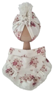 KOMPLET TURBAN POJEDYNCZY FALBANKA I CHUSTA Z FALBANKĄ - KORONKA Romantic Roses